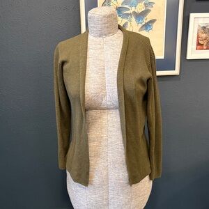 Olive Open-Front Women's Eileen Fisher Italian Wool Sweater Cardigan Size Large